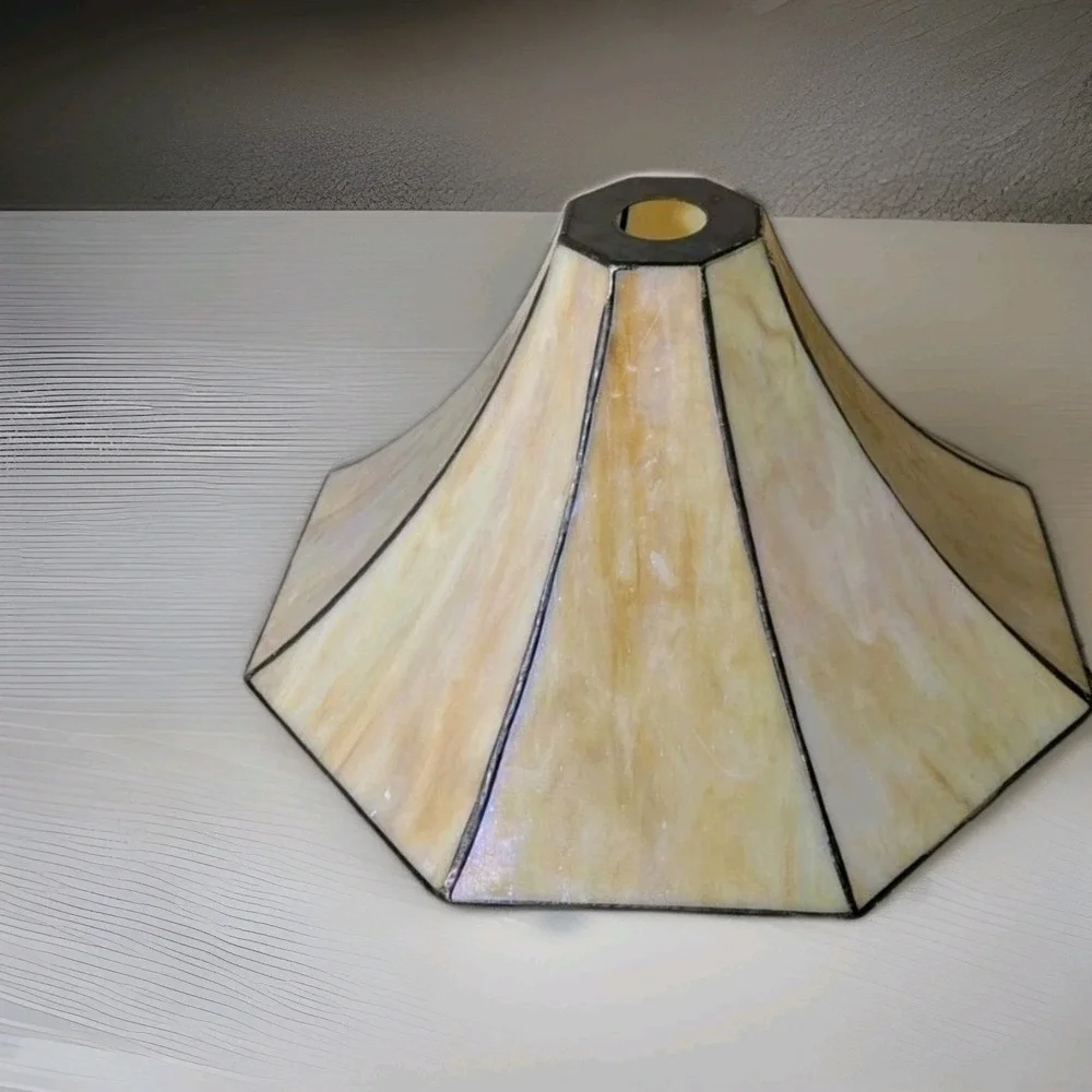 Vtg Tiffany Style Slag Cathedral Glass Lamp Shade Iridescent Bridge‎ Arm Cluster